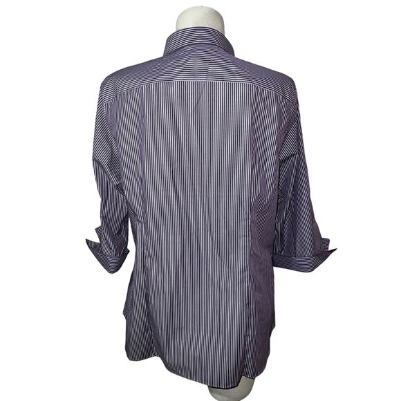 Lands’ End Top Women's Size 18W Purple Stripe Striped Button Up 3/4 Sleeve Shirt - Picture 5 of 11
